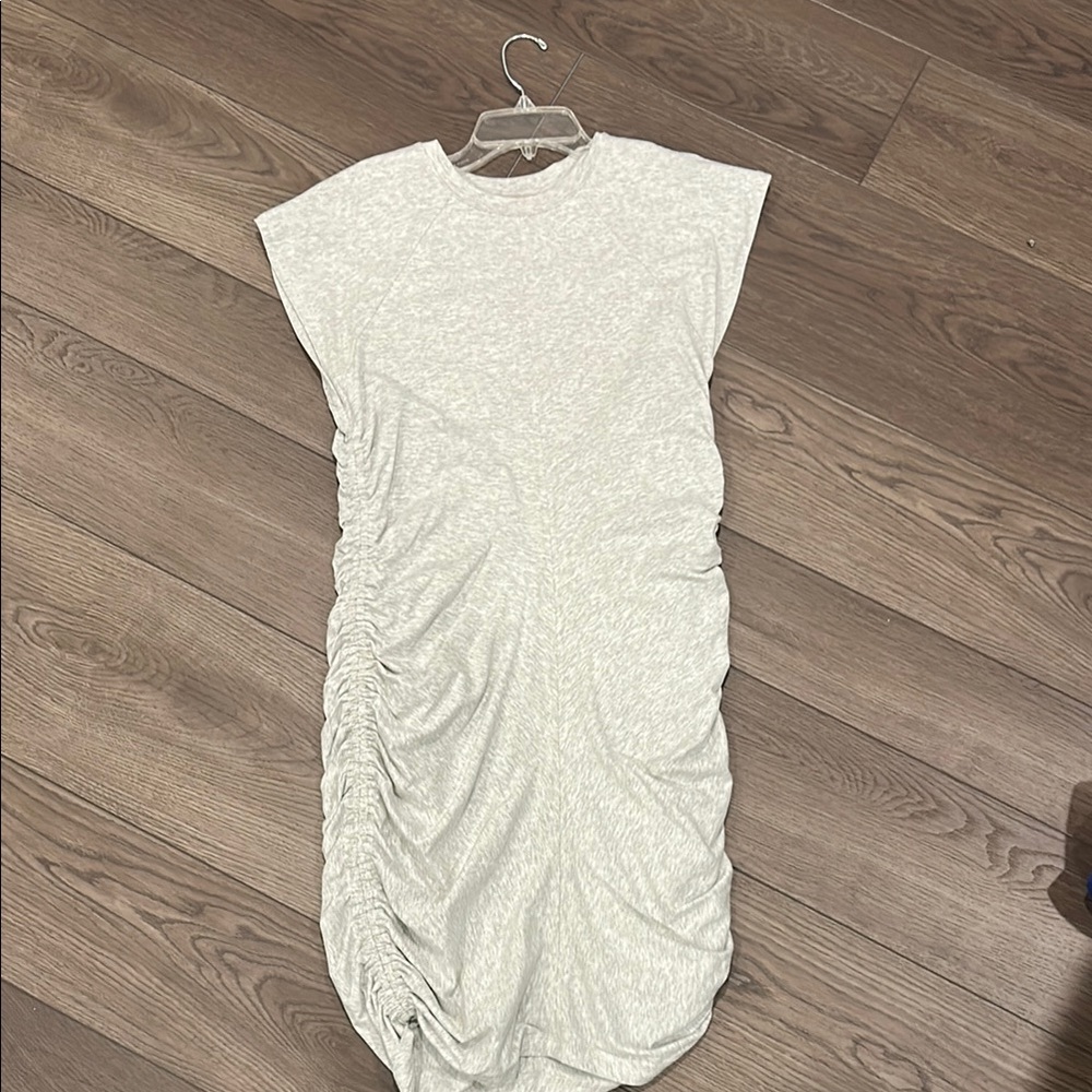Athleta White Ruched Midi Dress with Cap Sleeves